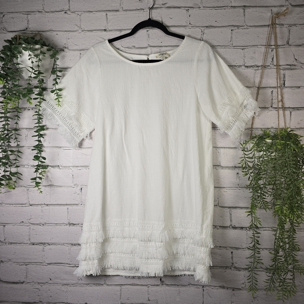 Umgee Textured White Dress Fringe Tiered Trim, Size Med